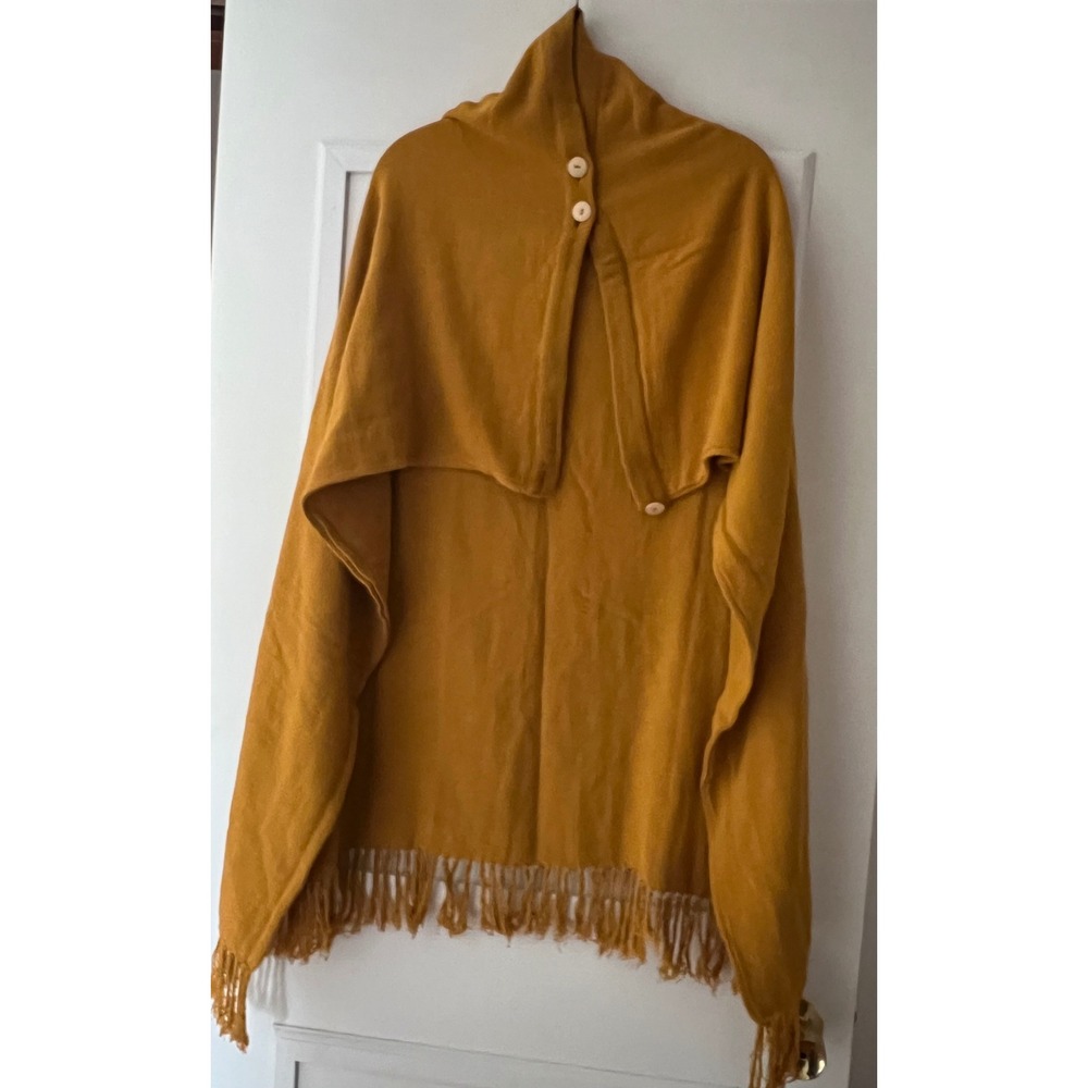 Savannah Morrow The Label Mustard Yellow Hooded Fringe Poncho Wrap M/L
